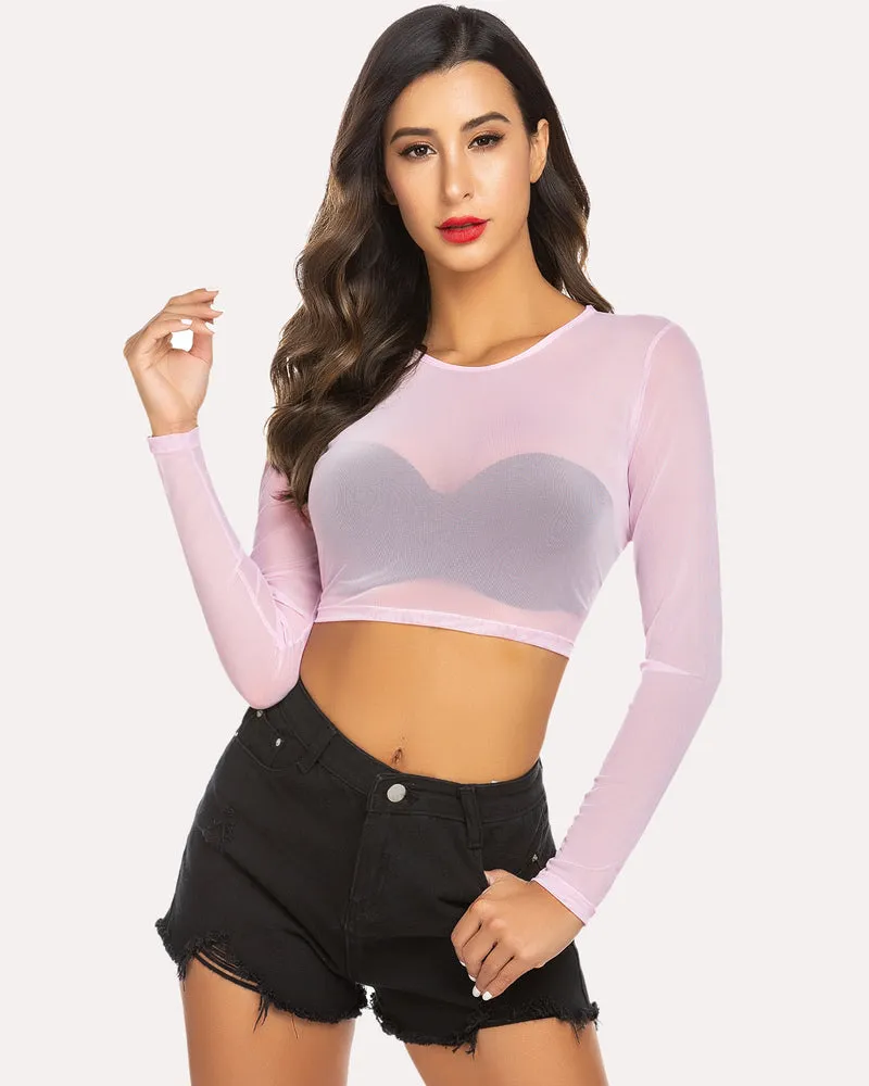 Floral Mesh Sheer Crop Top