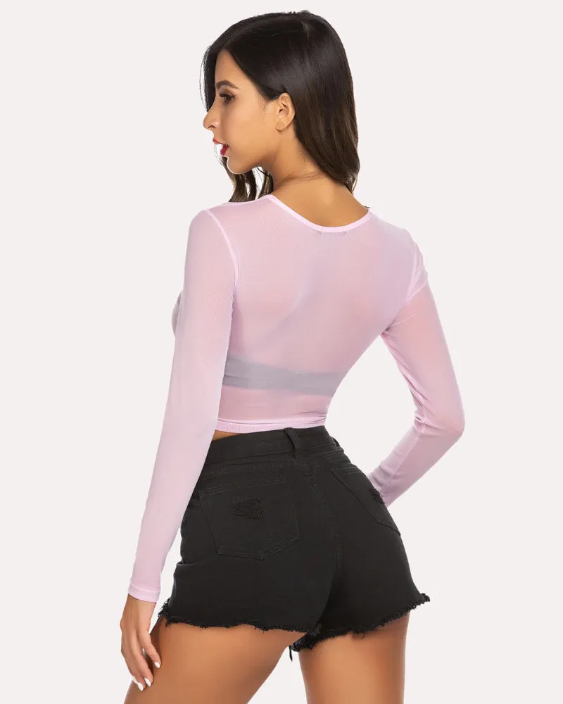 Floral Mesh Sheer Crop Top