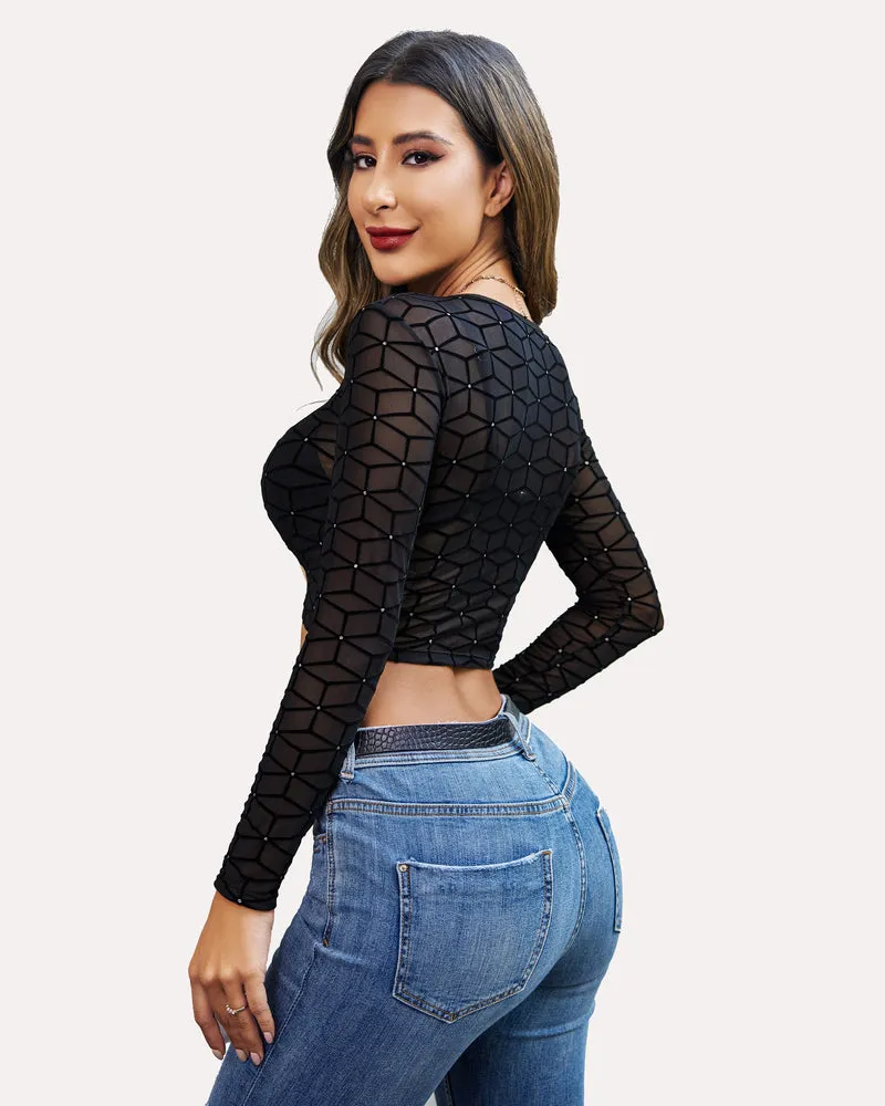 Floral Mesh Sheer Crop Top