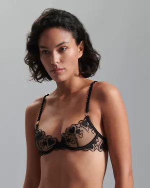 Harlow Heart Embroidered Bra Black