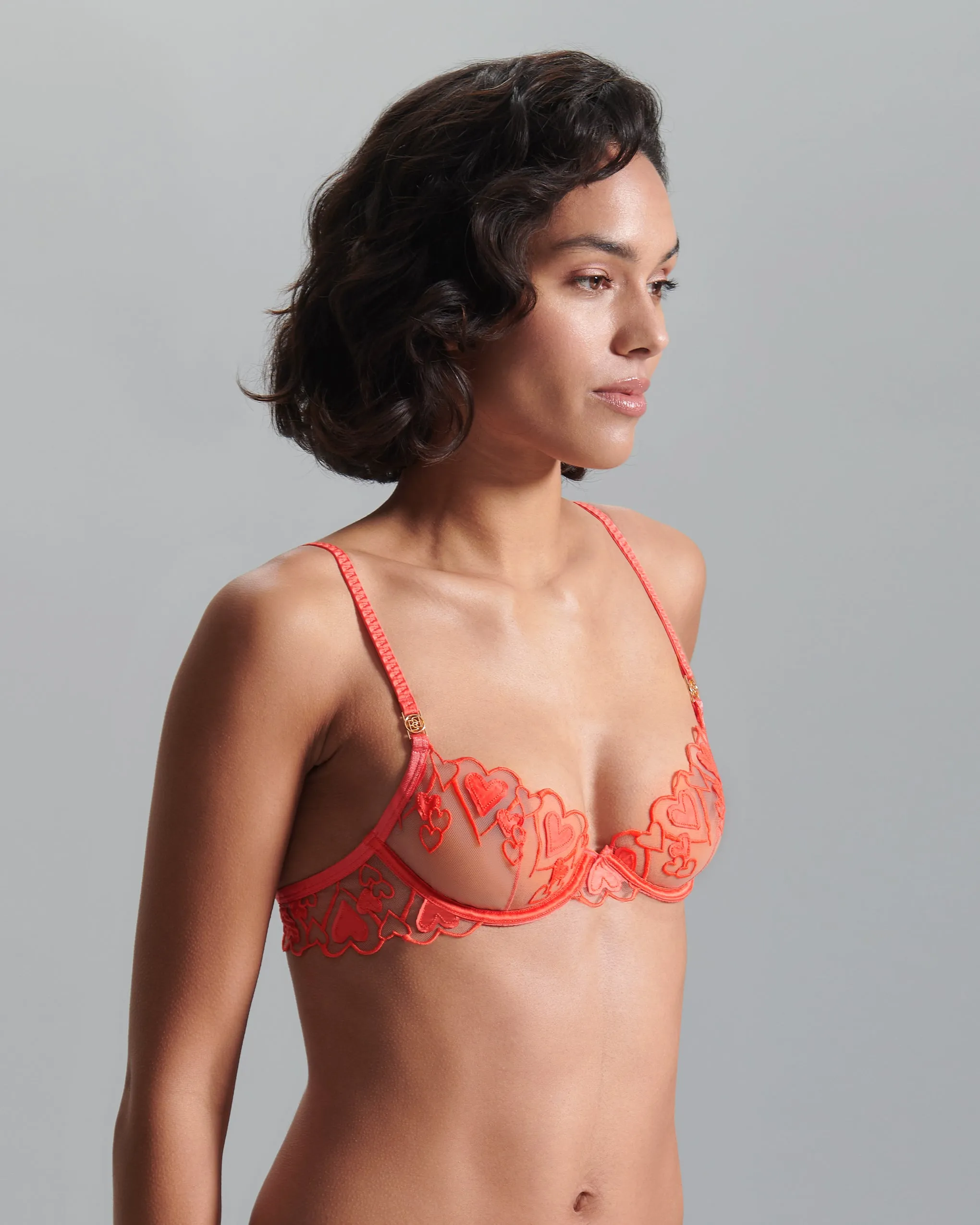 Harlow Heart Embroidered Bra Coral