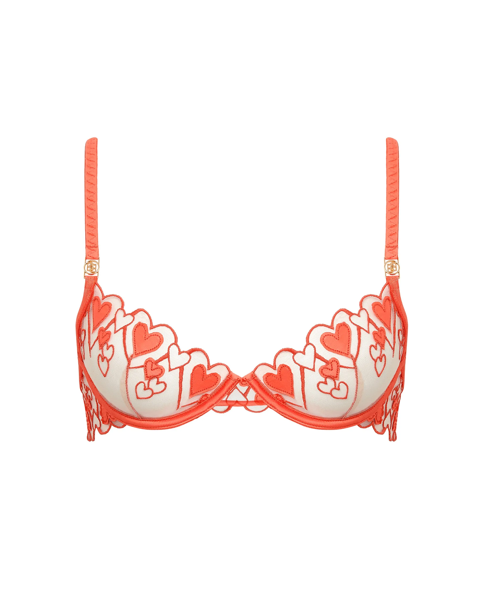 Harlow Heart Embroidered Bra Coral