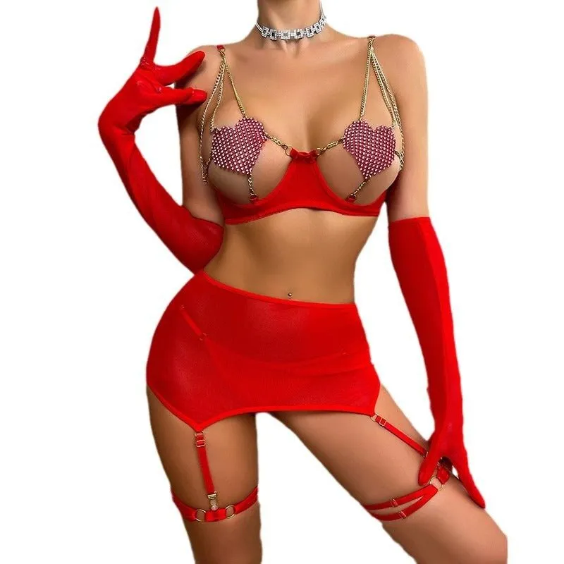 Heartbreaker Armor Rhinestone Chain Lingerie Set