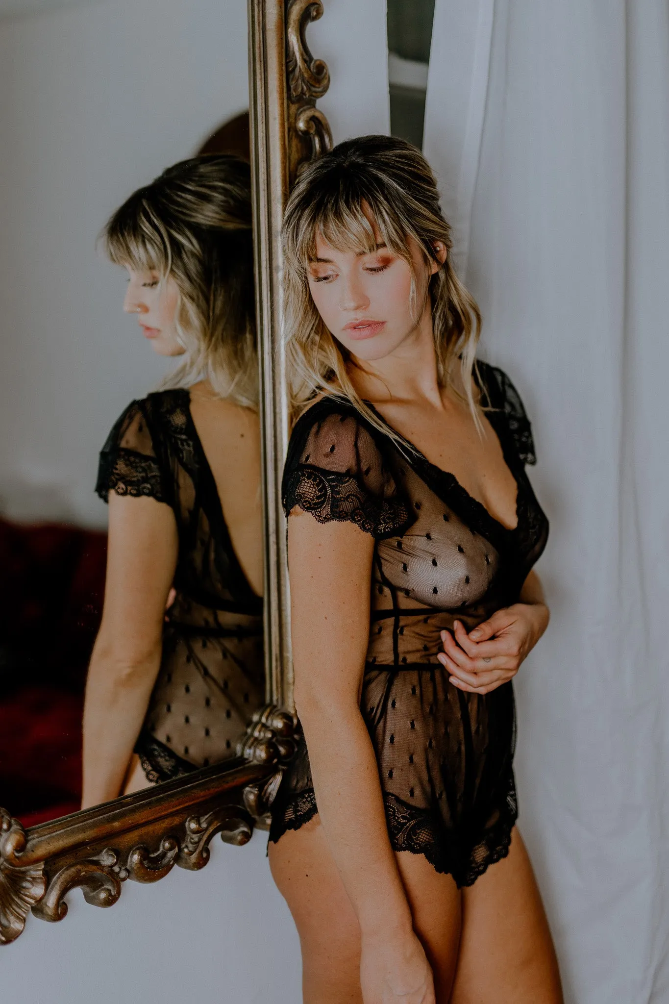 Hidden Intimates Reversible Sheer Dot Lace Teddy