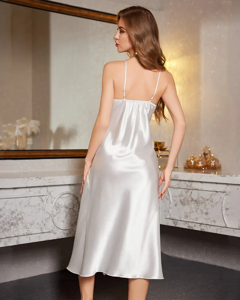 Ice Silk Irregular Lace Stitching Nightdress