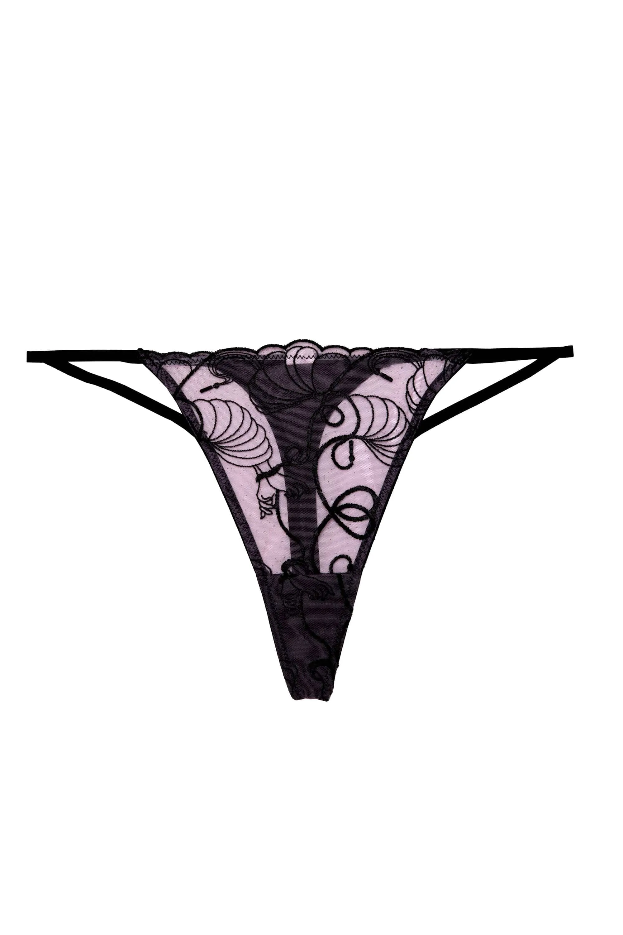 Jessie Pink and Black Whip Embroidery Thong