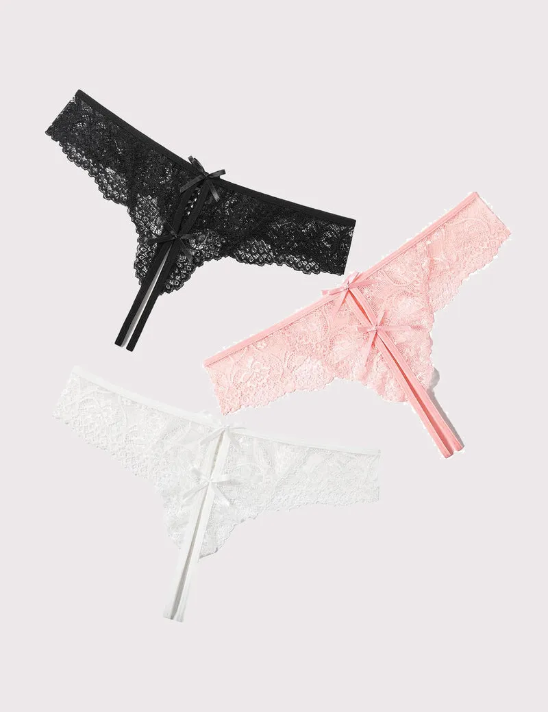 Lace Thongs Panties with Cute Bow
