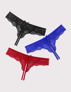 Lace Thongs Panties with Cute Bow