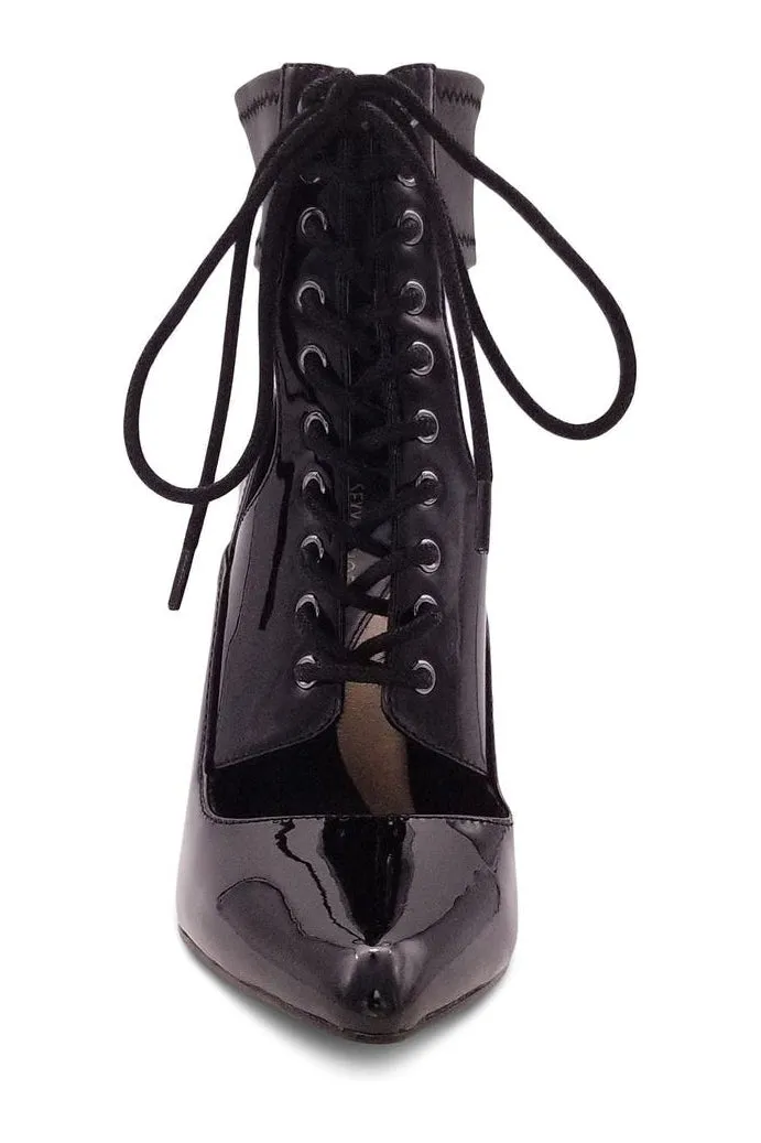 Lace Up Ankle Bootie with Stretch Ankle Cuff