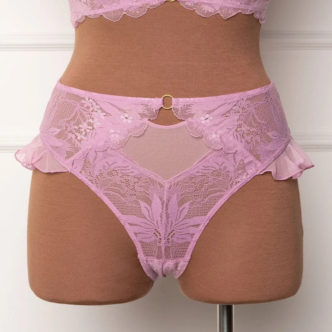 Lacy High Leg Crotchless Panty - Lilac