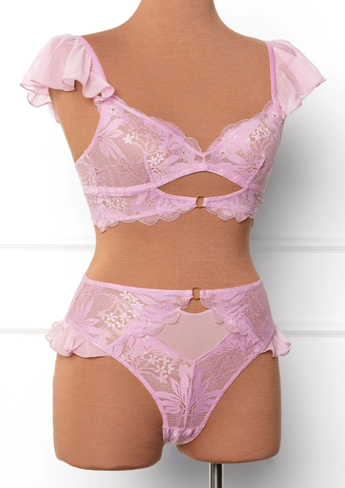 Lacy High Leg Crotchless Panty - Lilac