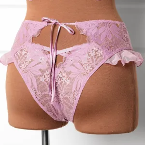 Lacy High Leg Crotchless Panty - Lilac