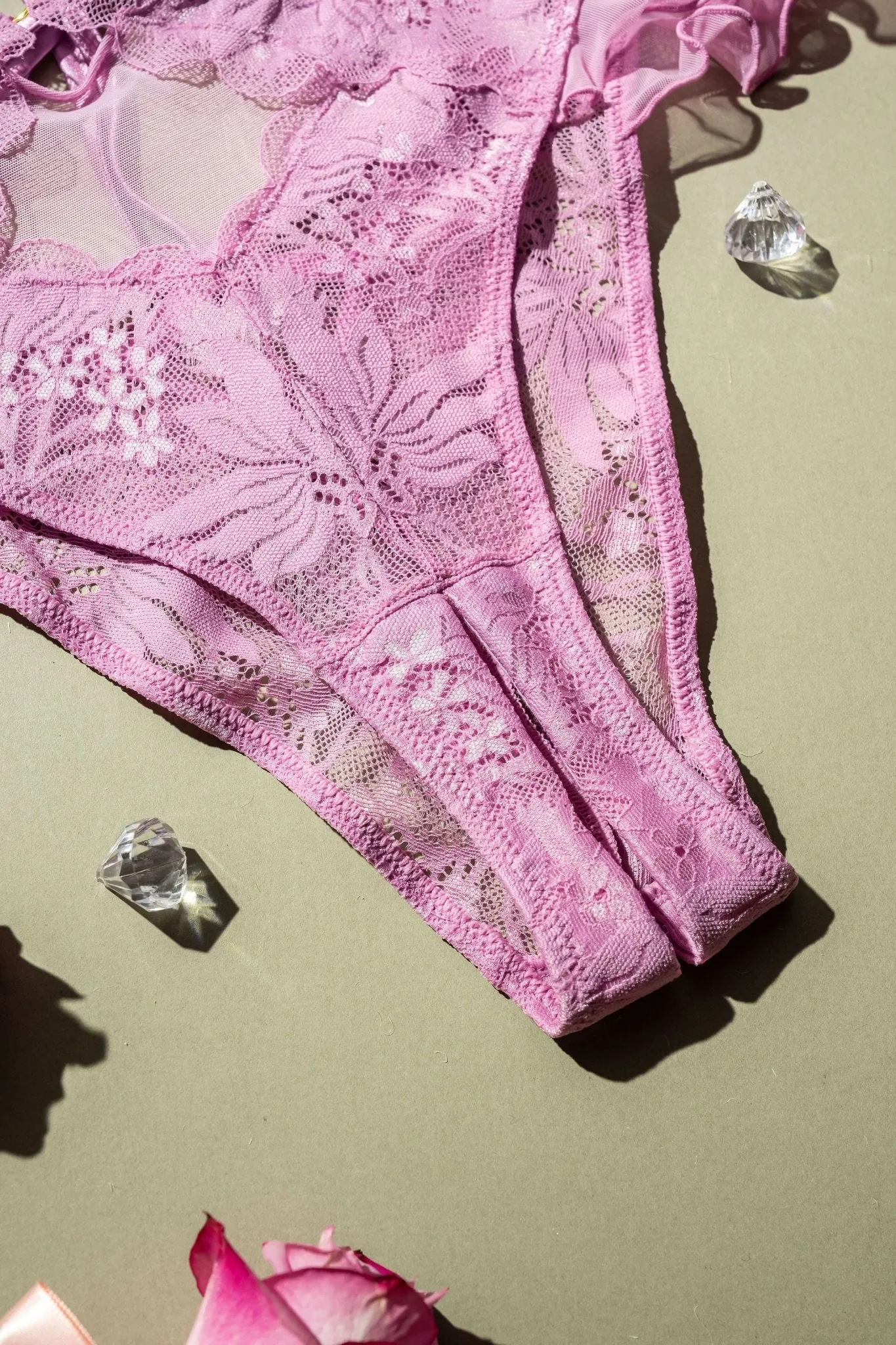 Lacy High Leg Crotchless Panty - Lilac