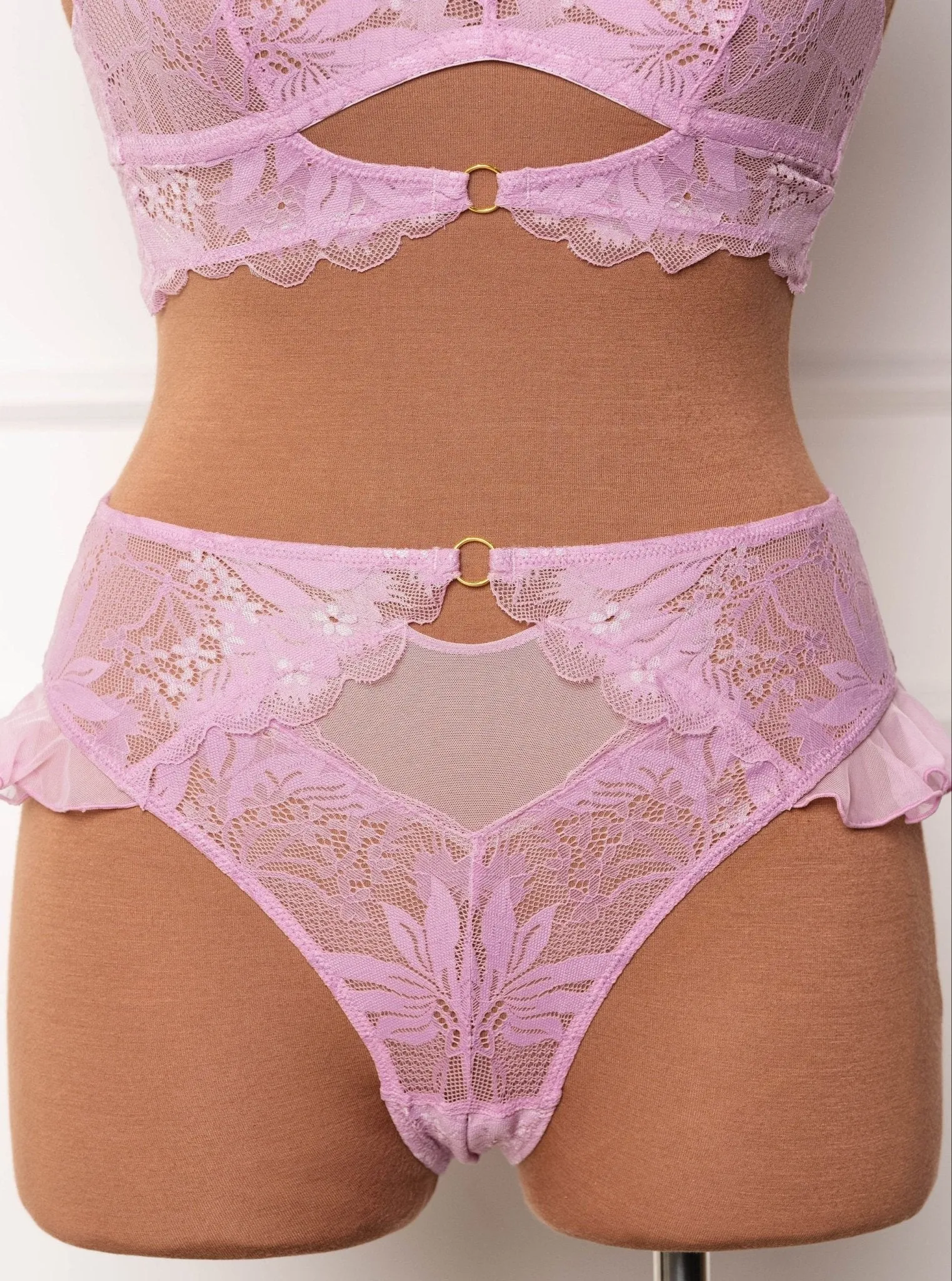 Lacy High Leg Crotchless Panty - Lilac