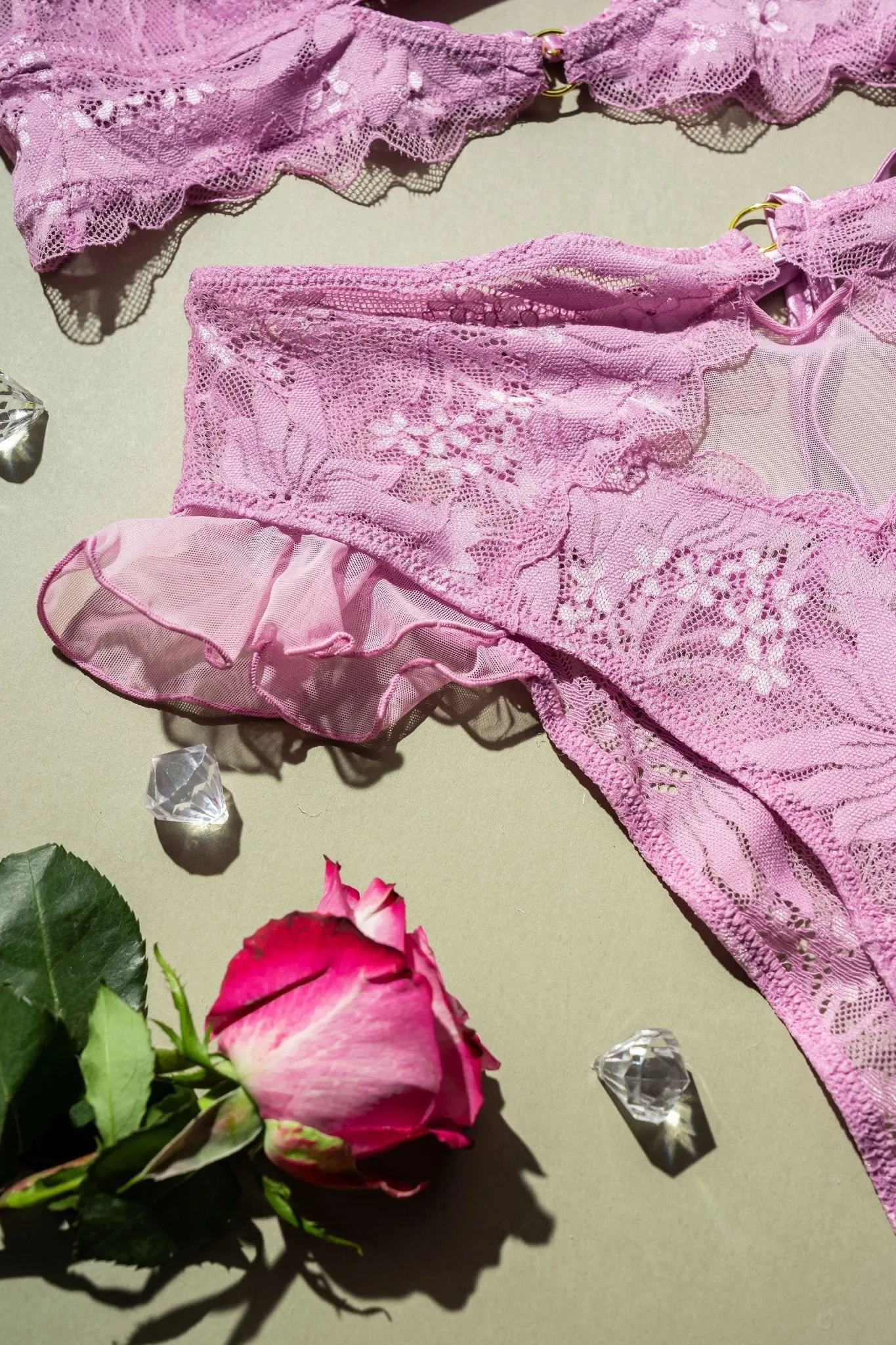 Lacy High Leg Crotchless Panty - Lilac