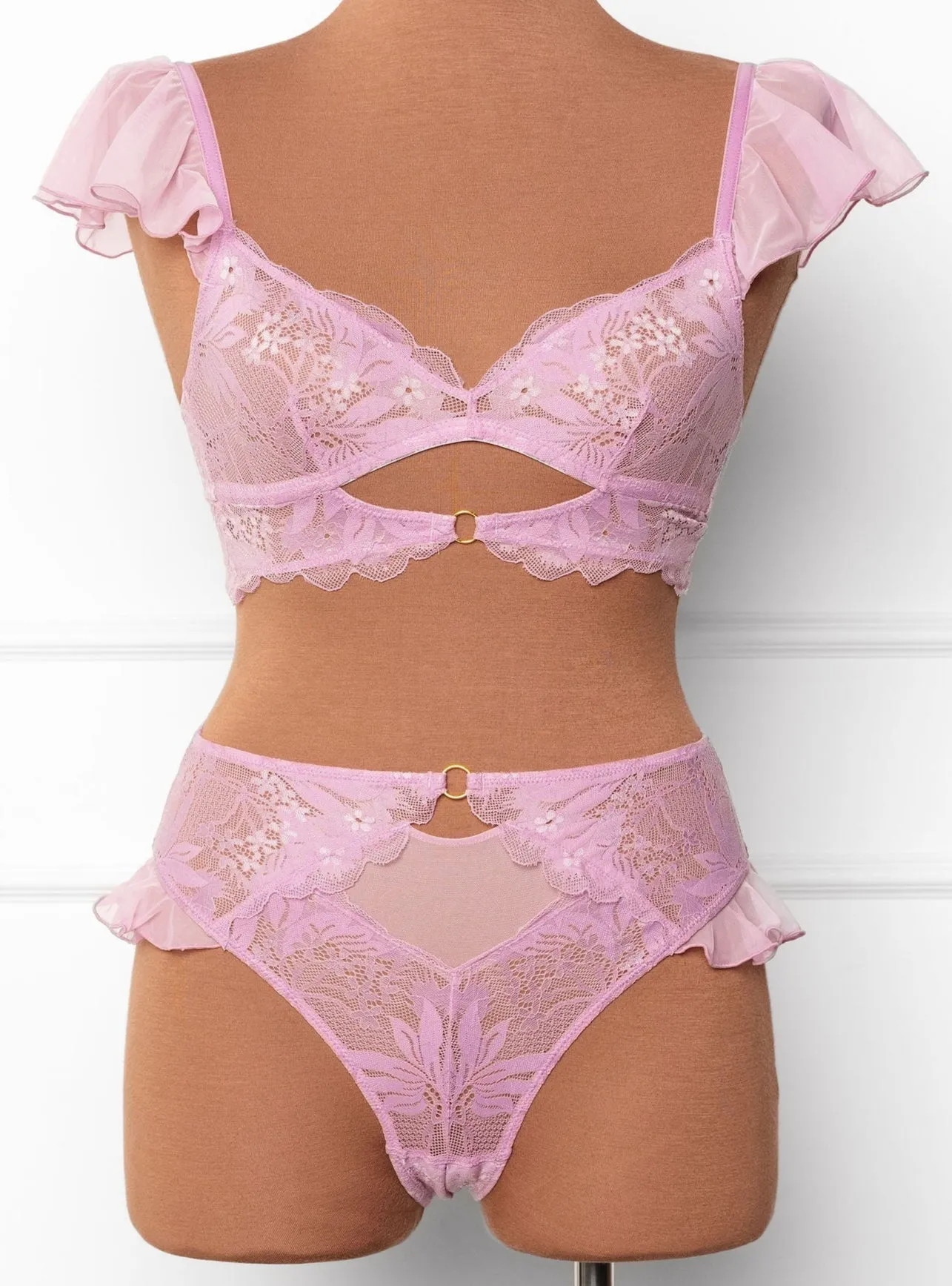 Lacy High Leg Crotchless Panty - Lilac