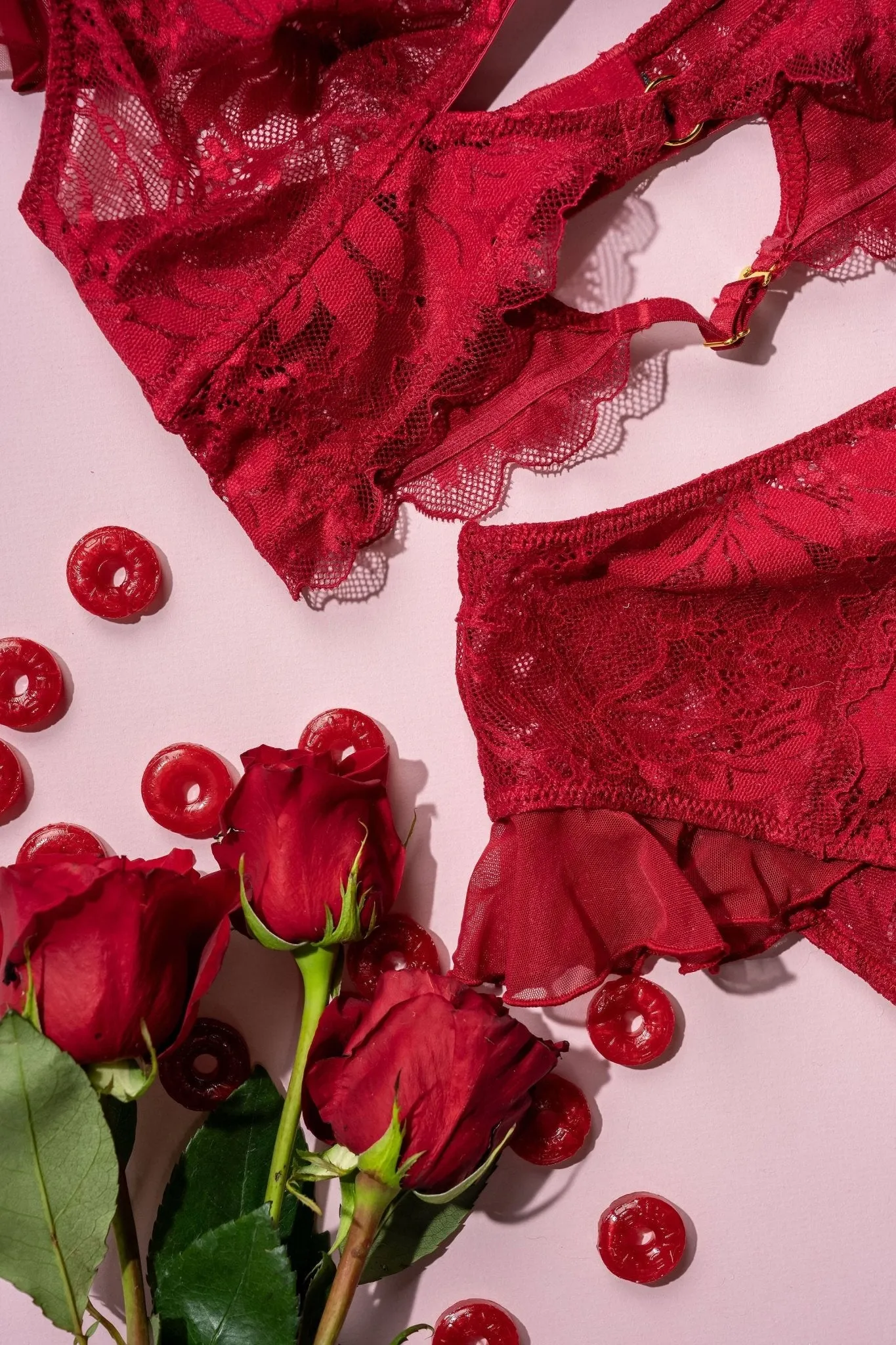 Lacy High Leg Crotchless Panty - Red