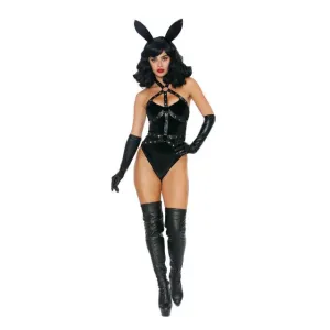 Lenjerie sexy 3 piese DREAMGIRL Bad Girl Bunny. cu urechi de iepuraș și body cu ham din piele artificială. culoarea negru. mărimea XL