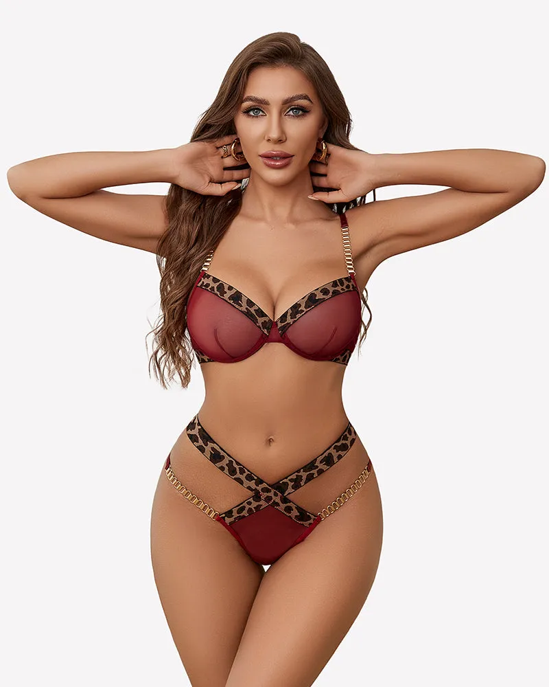 Leopard Push Up with Chain Bra Panty Set
