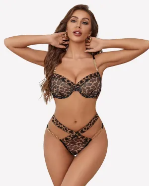 Leopard Push Up with Chain Bra Panty Set