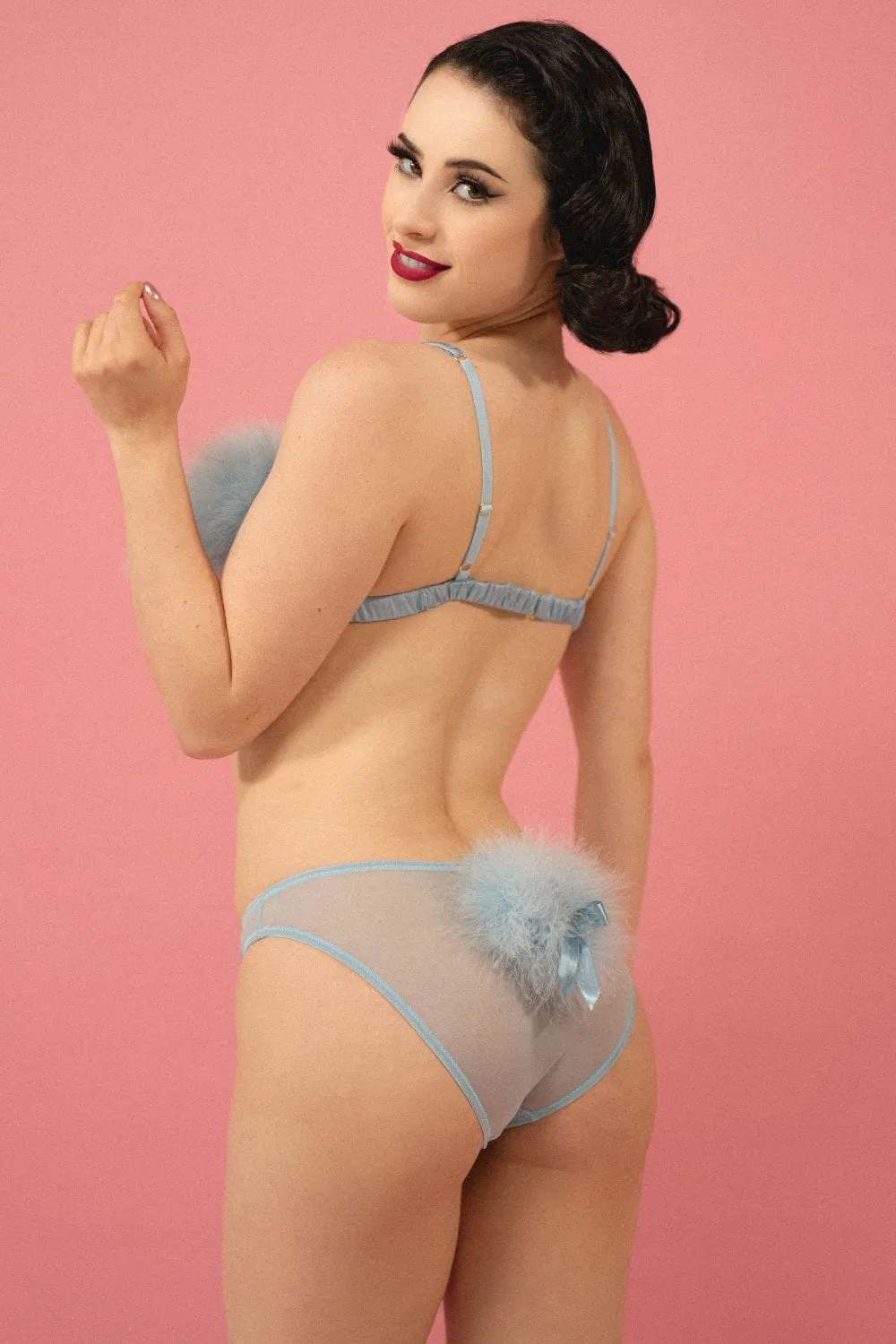 Lulu Baby Blue Diamante Marabou Triangle
