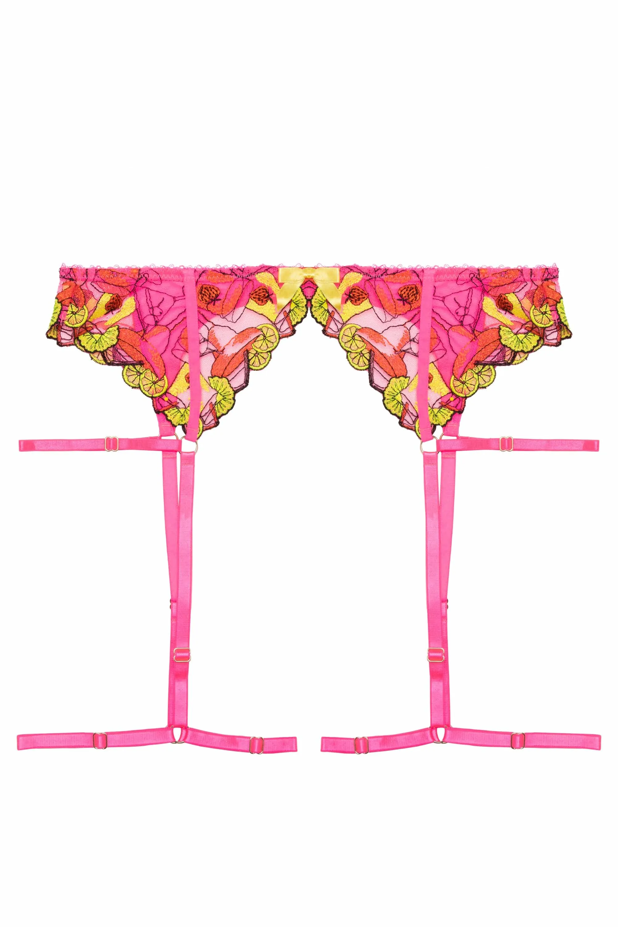 Magda Pink Neon Cocktail Embroidery Suspender Belt