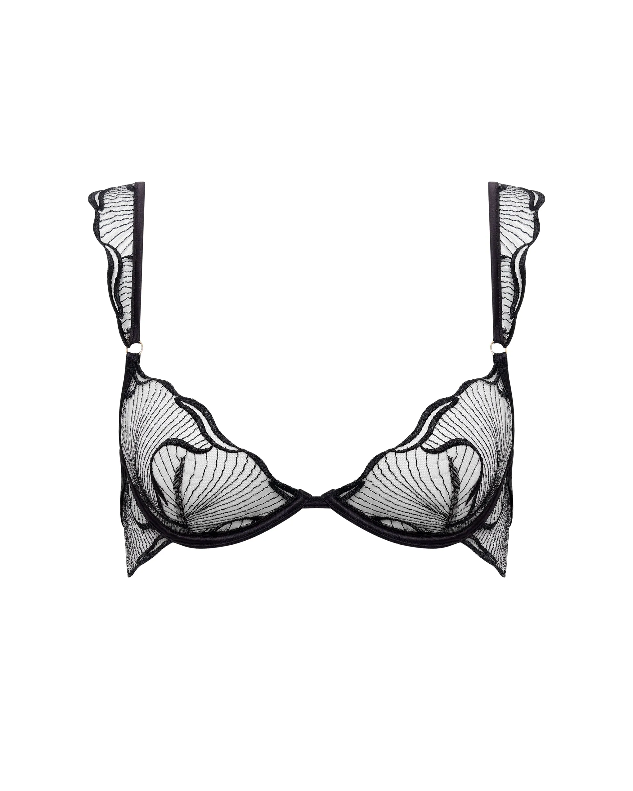 Marabel Embroidered Sheer Bra Black