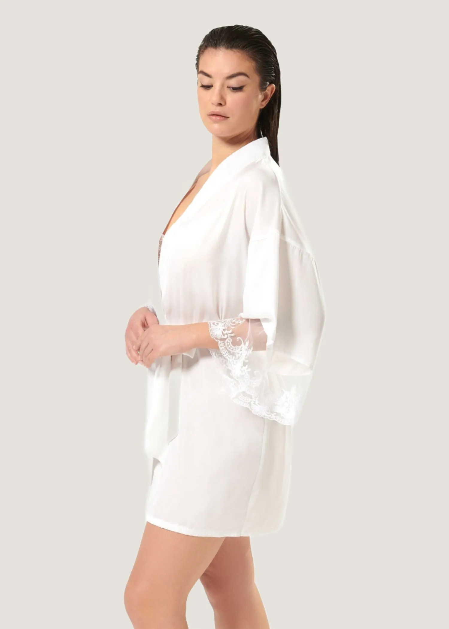 Marseille Luxury Satin Kimono (White)