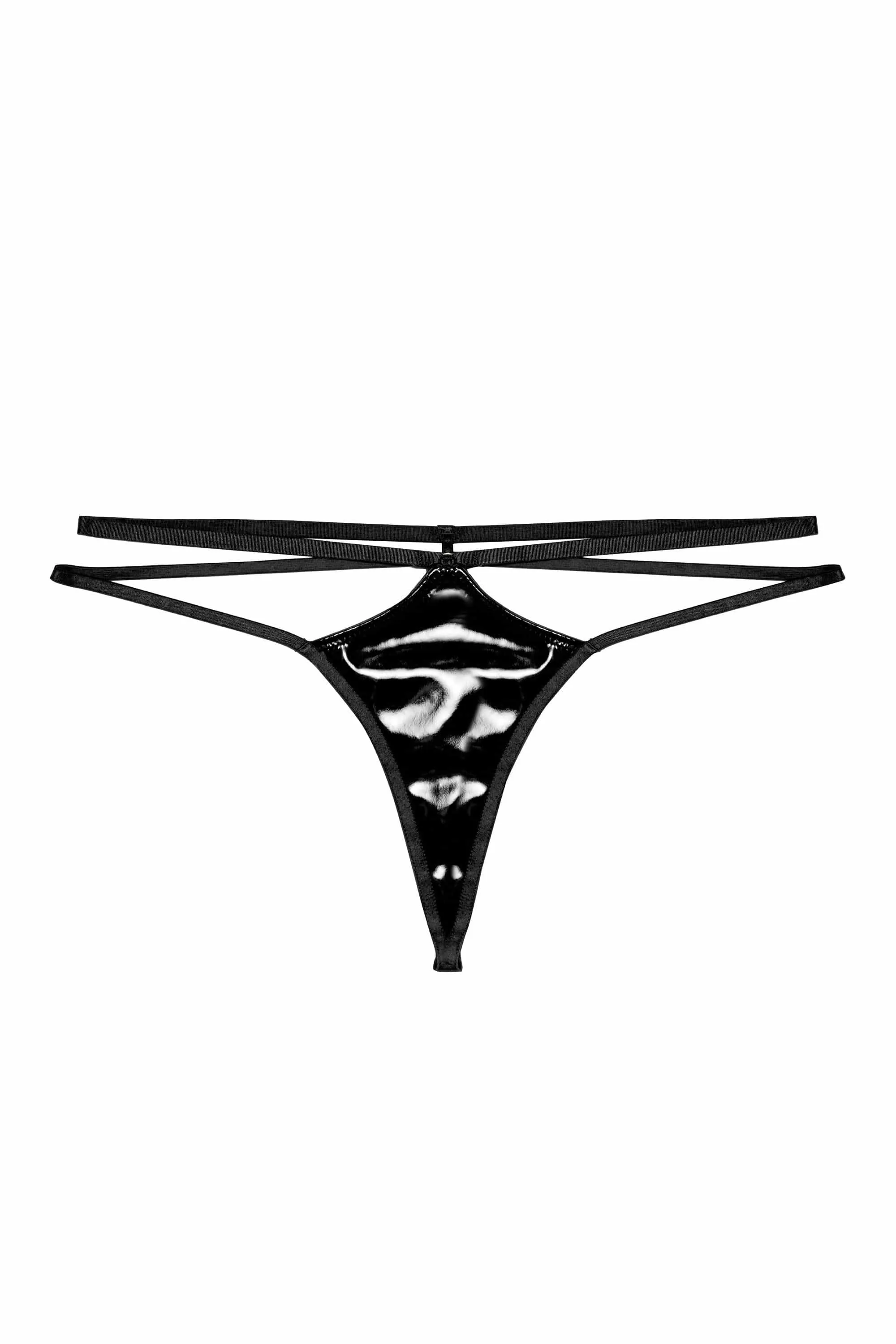 Maxine Black PVC Strap And Ring Detail Thong