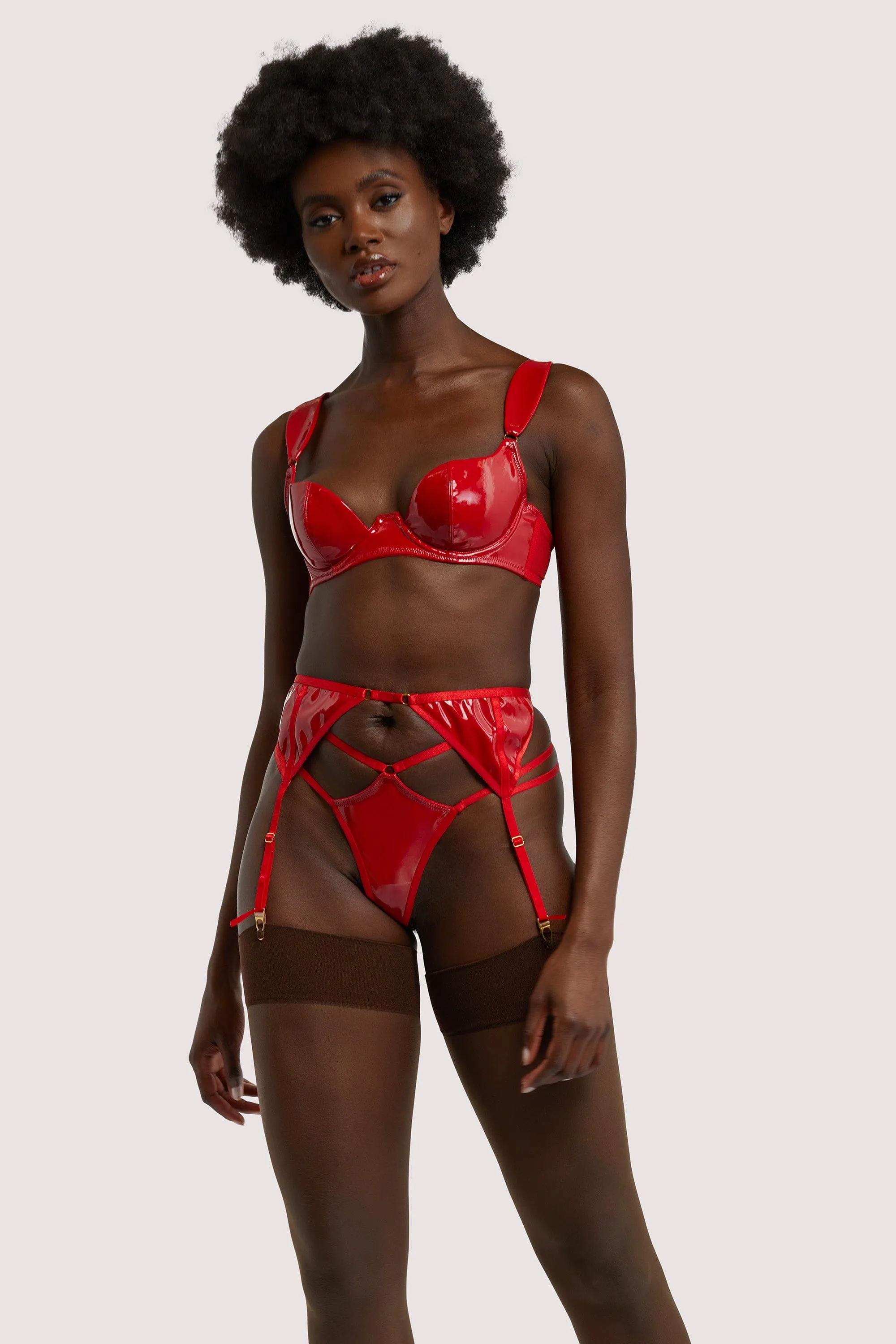 Maxine Red PVC Strap And Ring Detail Suspender