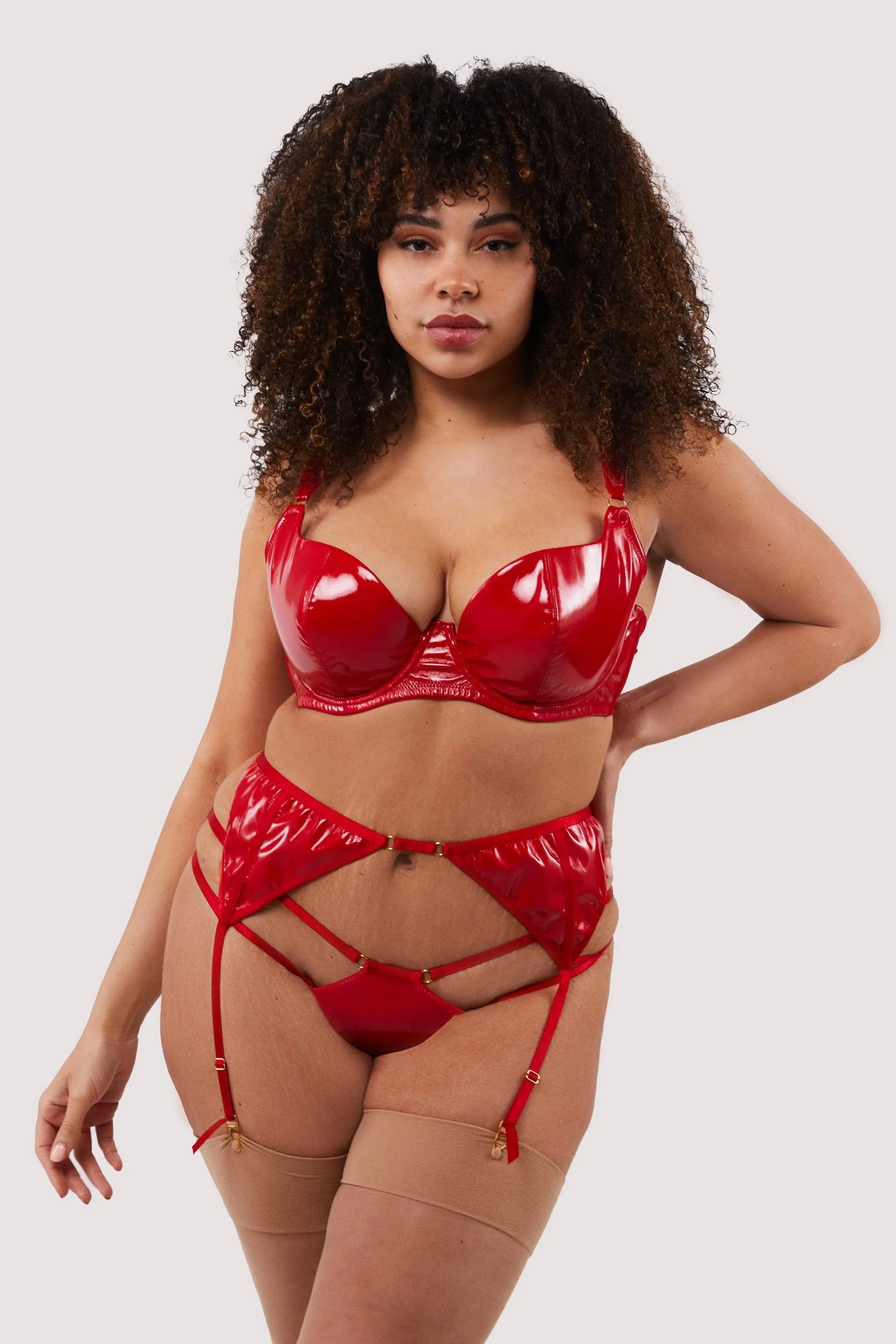 Maxine Red PVC Strap And Ring Detail Suspender