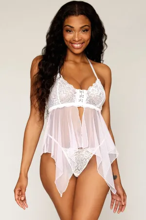 Mesh & Lace Handkerchief Babydoll Set