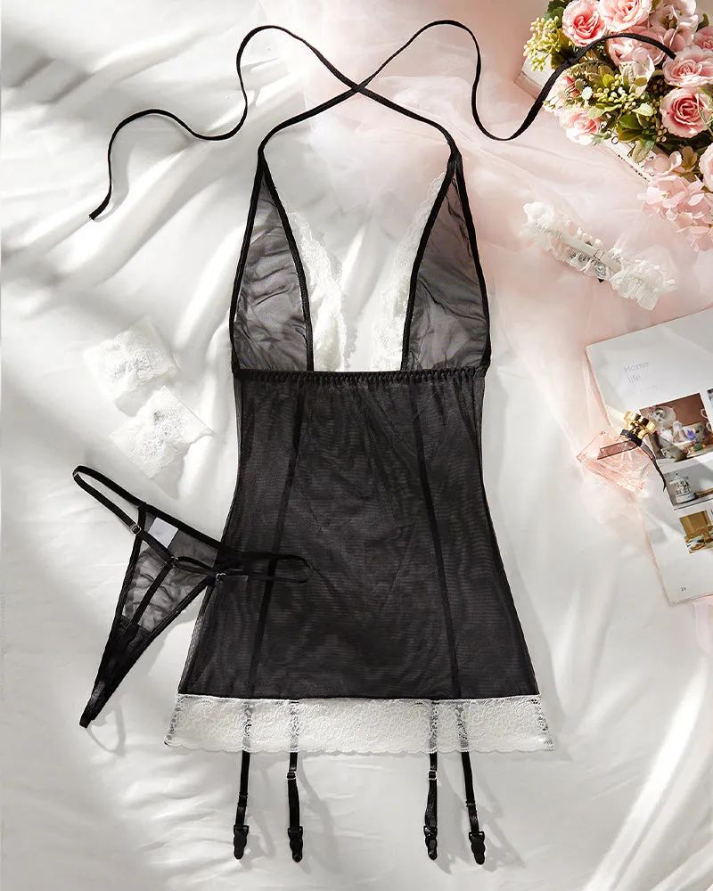 Mesh Lace Garter Maid Dress Set