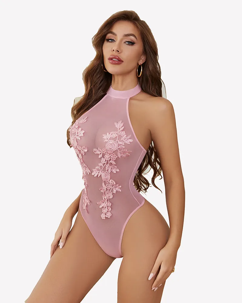 Mesh Sheer Emboroidered Bodysuit