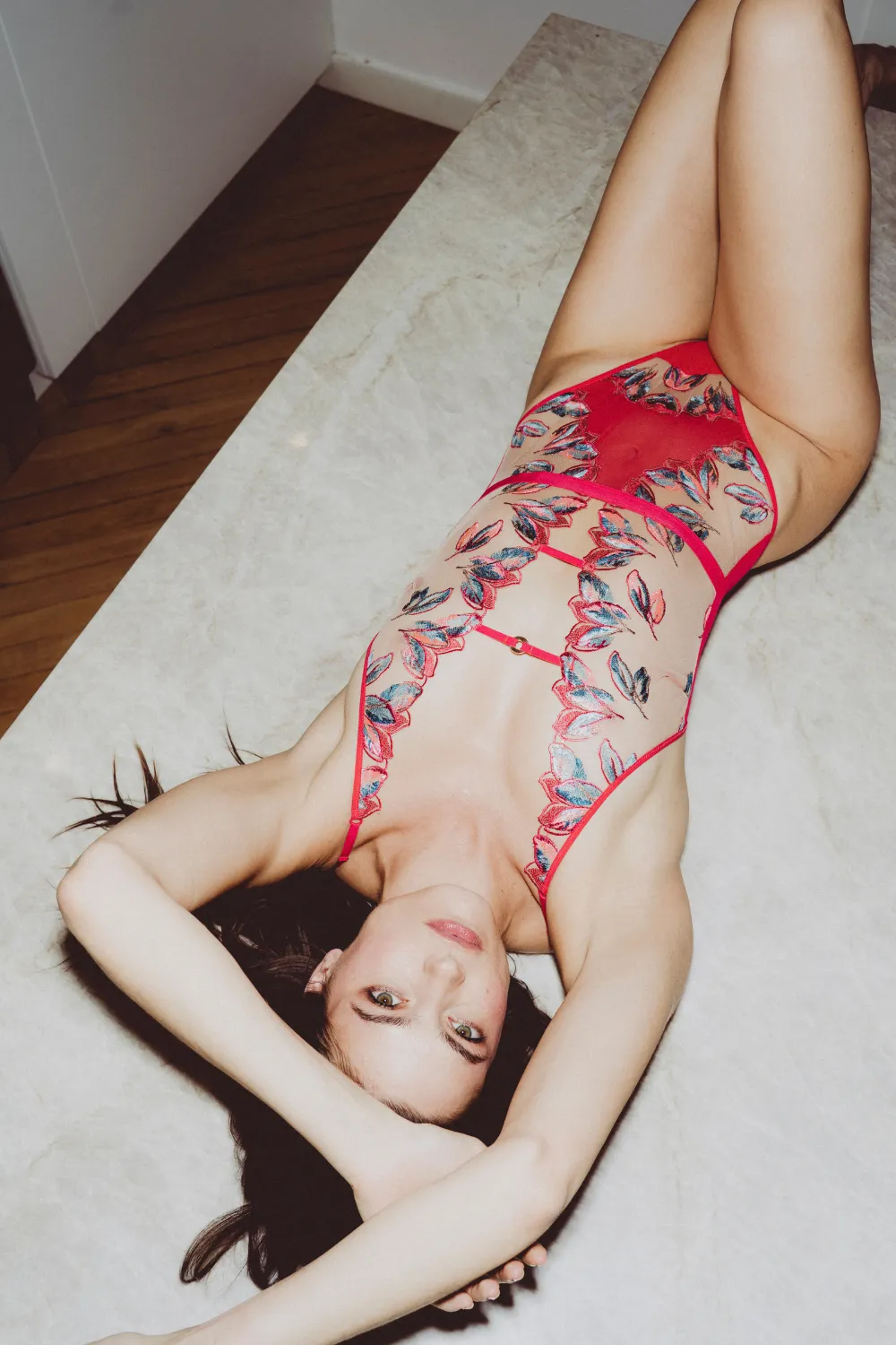 Oiseau de Paradis Thong Bodysuit in Cherry
