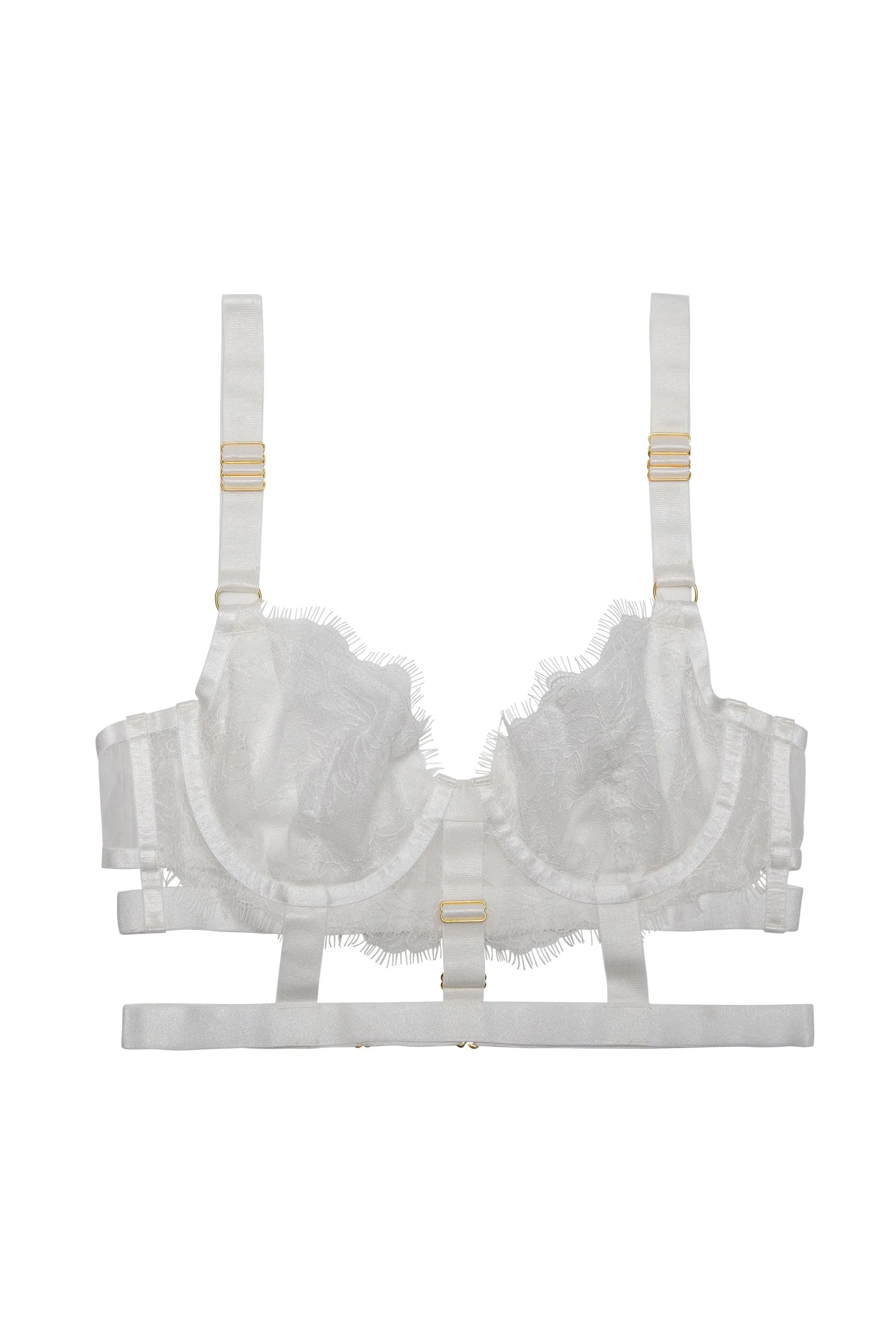 Pamela White Lace Cage Bra With Hardware Detail