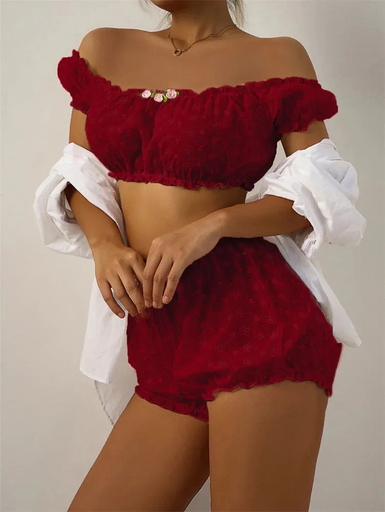 #PB Lingerie Ruffles Off Shoulder Set