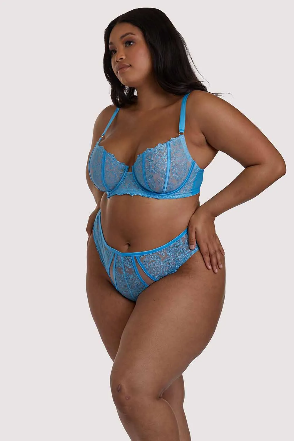 Peyton Blue Embroidery High Waist Thong