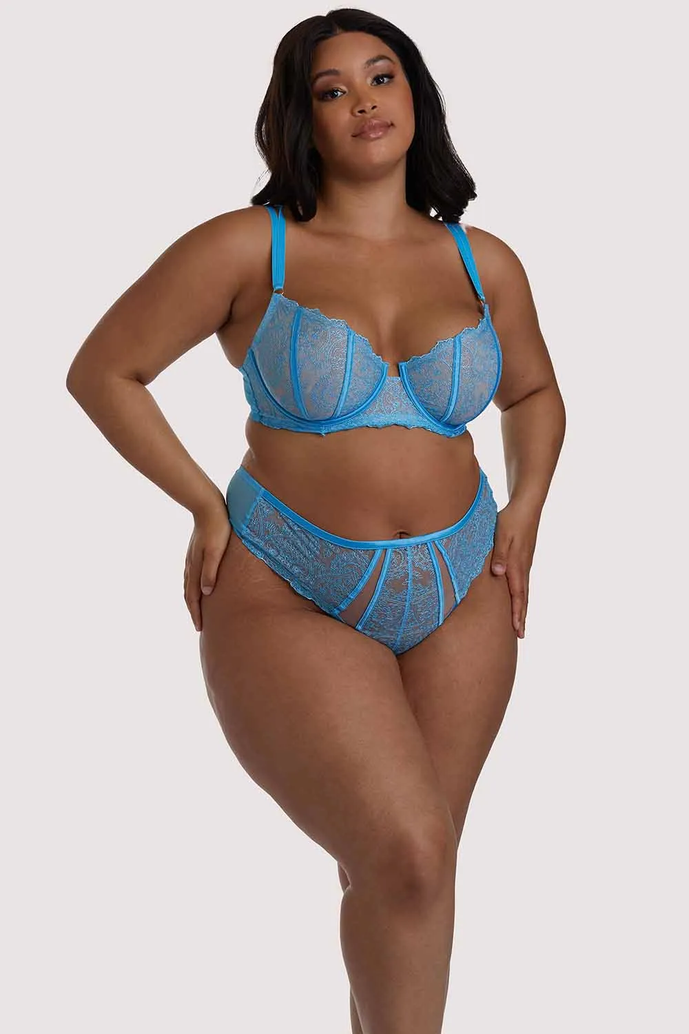 Peyton Blue Embroidery High Waist Thong