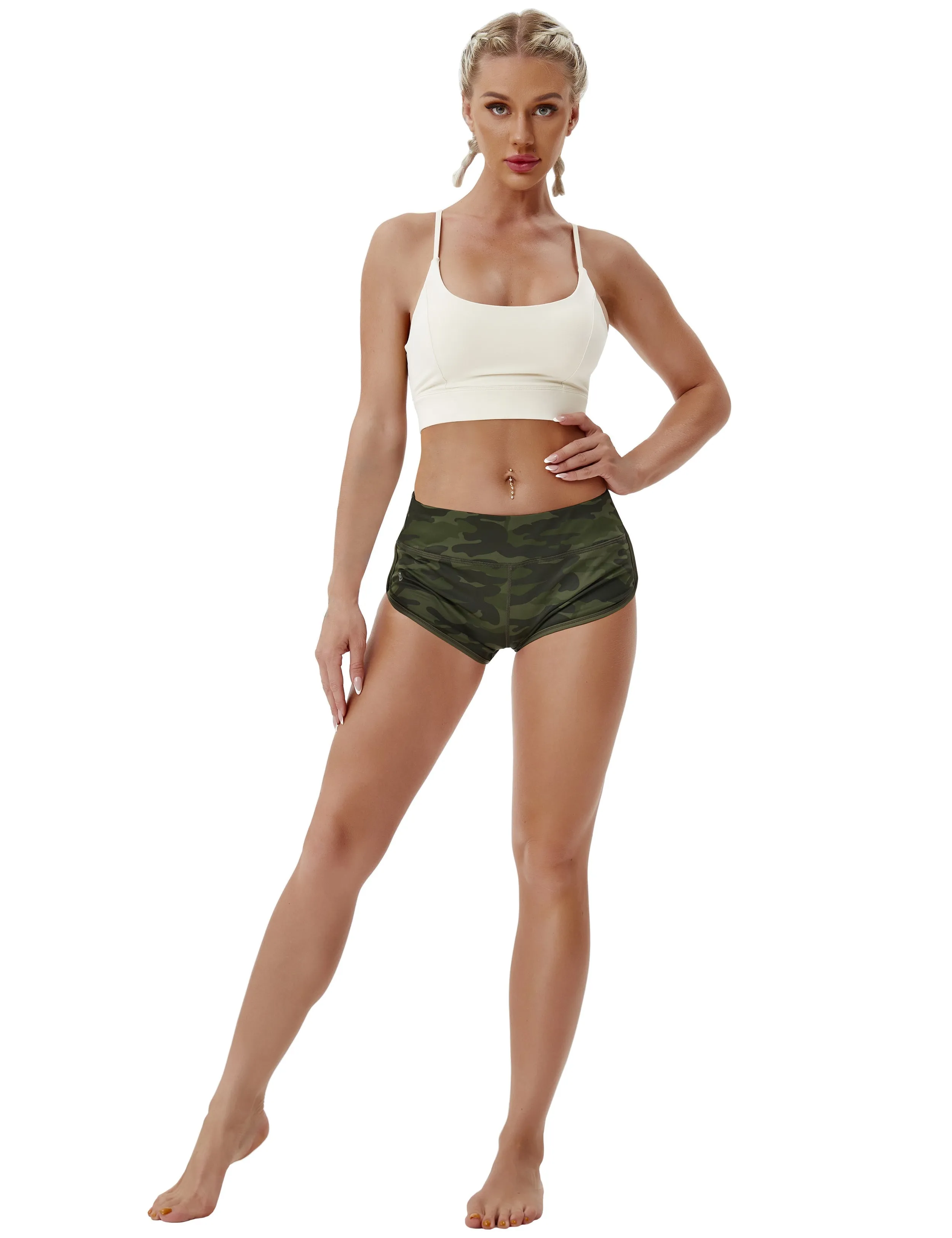 Printed Booty Biking Shorts green camo_Biking