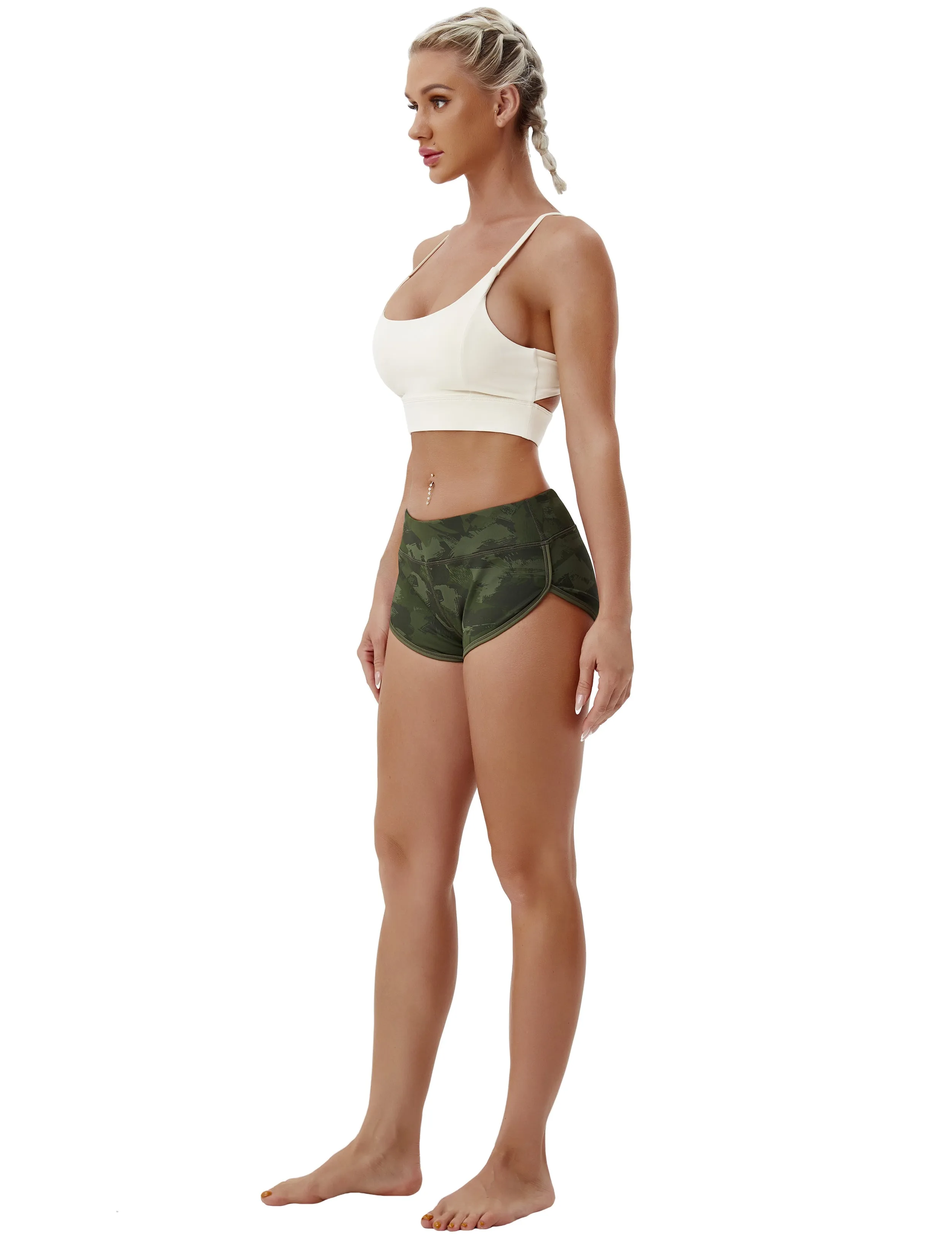 Printed Booty Yoga Shorts green brushcamo