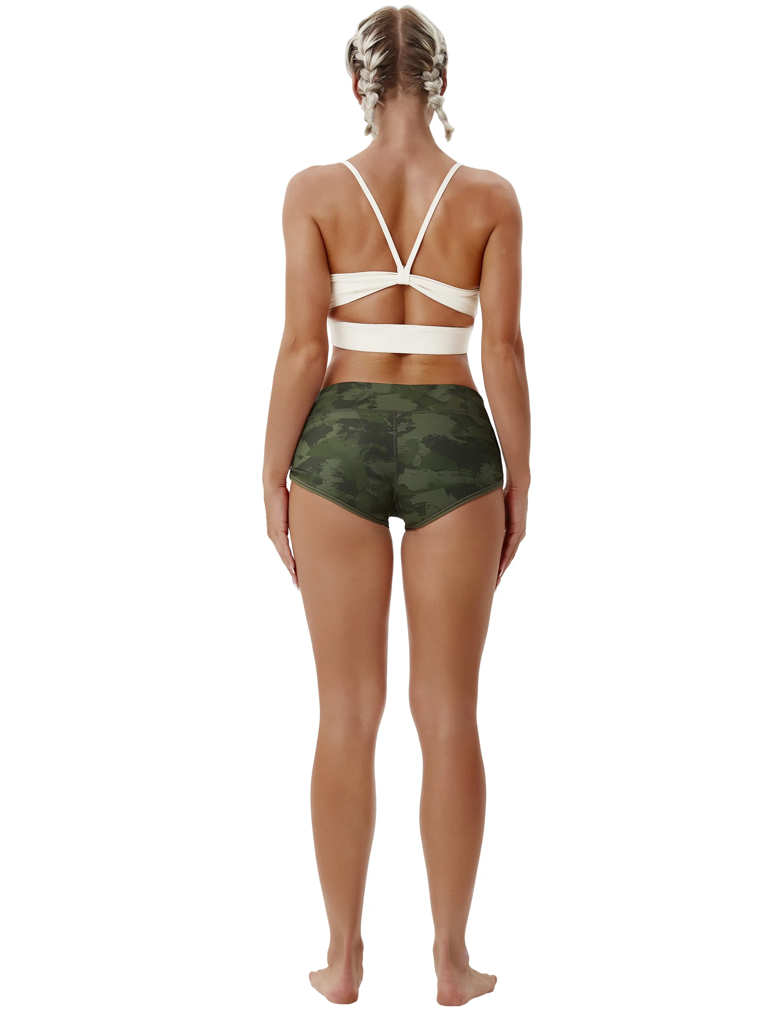 Printed Booty Yoga Shorts green brushcamo