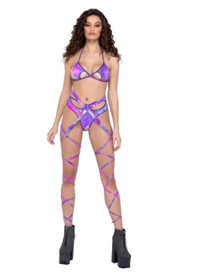 Psychedelic Criss Cross Body & Leg Strap - Purple 6314