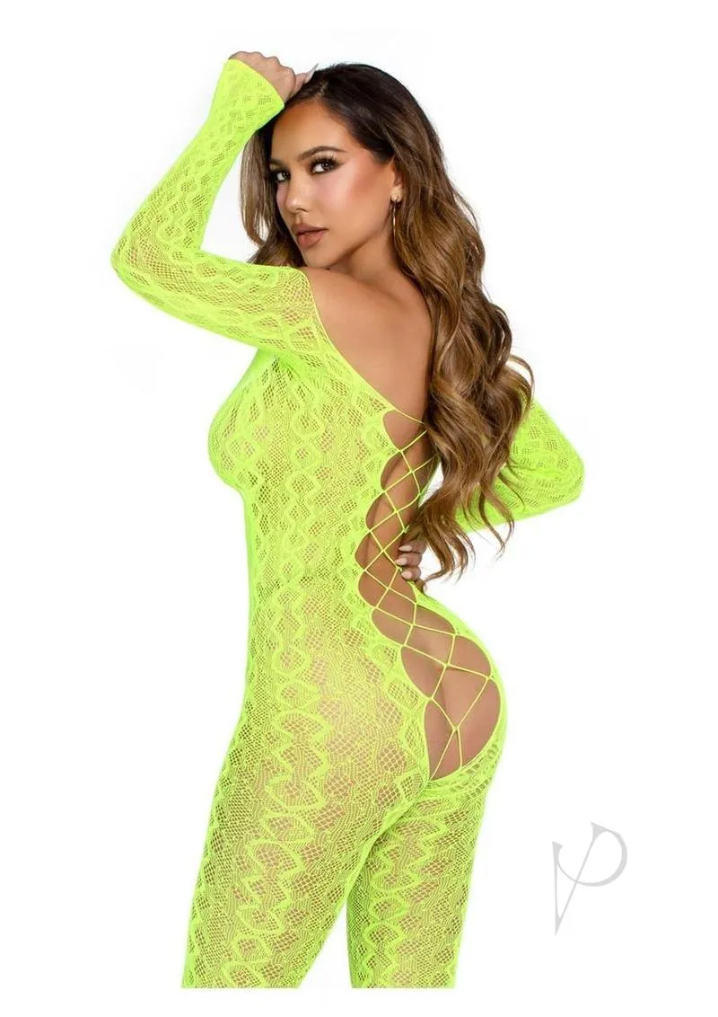 Python Net Crotch Foot Jumpsuit Grn Os