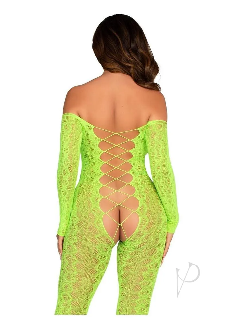 Python Net Crotch Foot Jumpsuit Grn Os