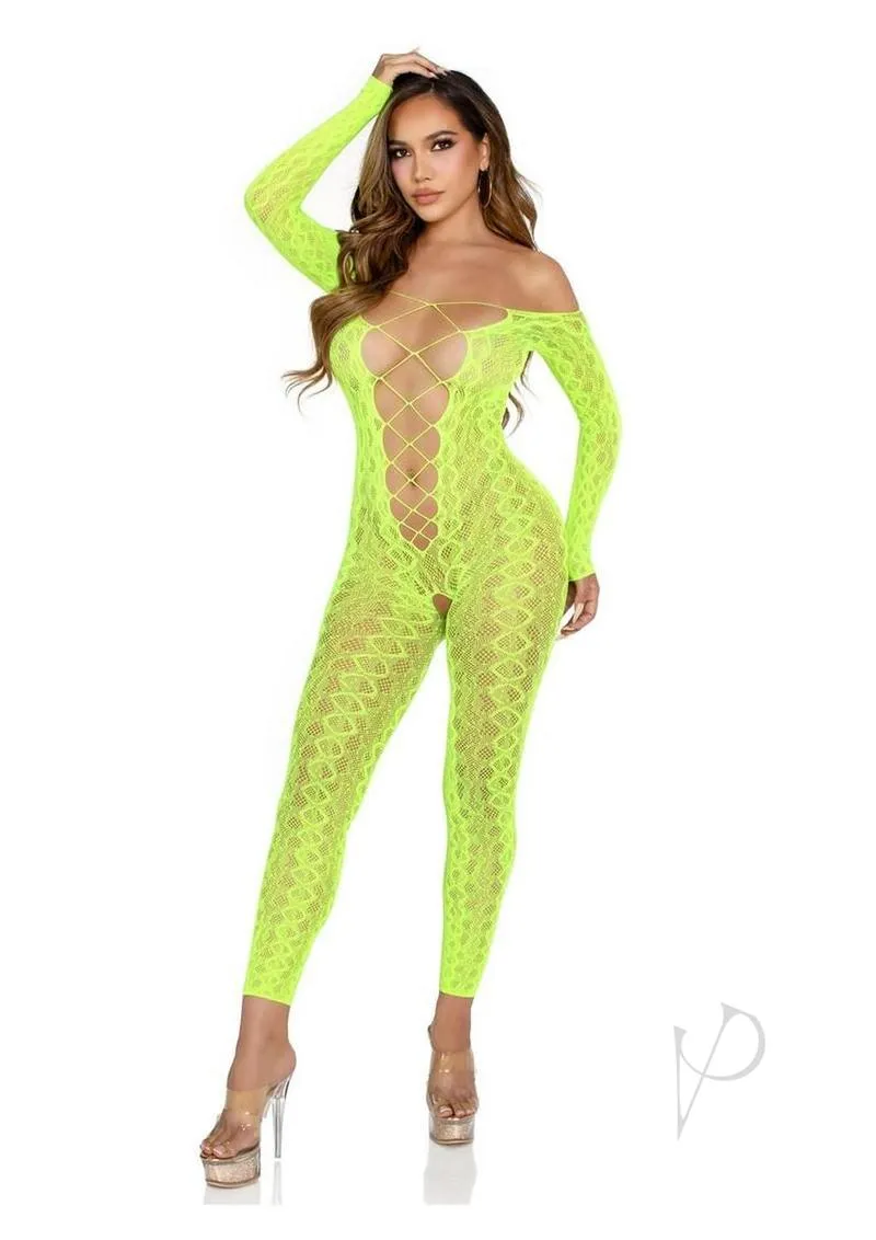 Python Net Crotch Foot Jumpsuit Grn Os