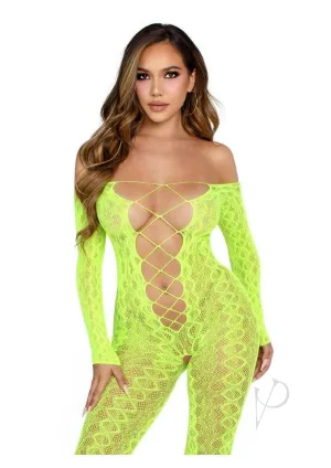 Python Net Crotch Foot Jumpsuit Grn Os