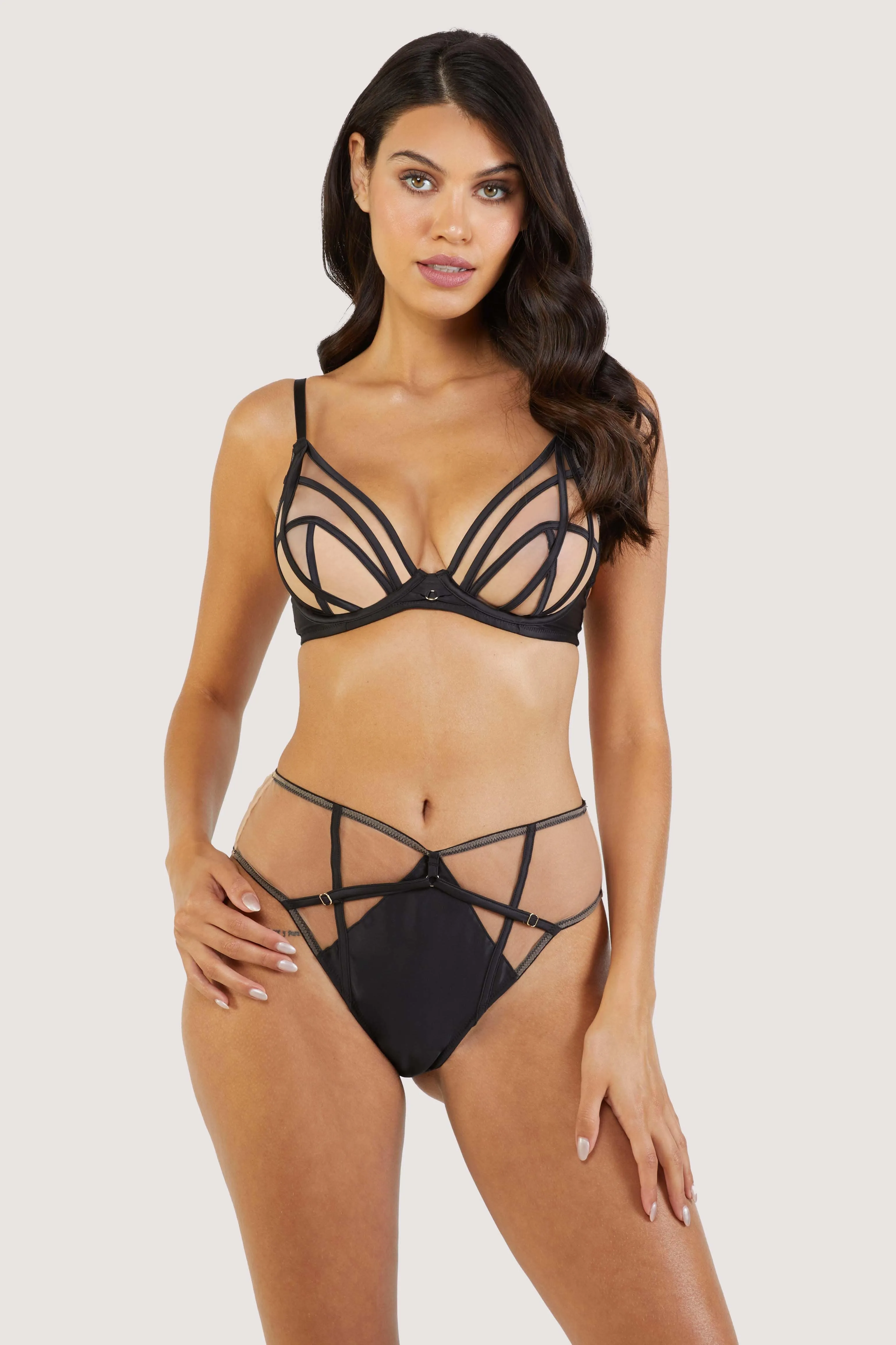 Ramona Black Strap Detail Illusion Mesh High Waisted Brief