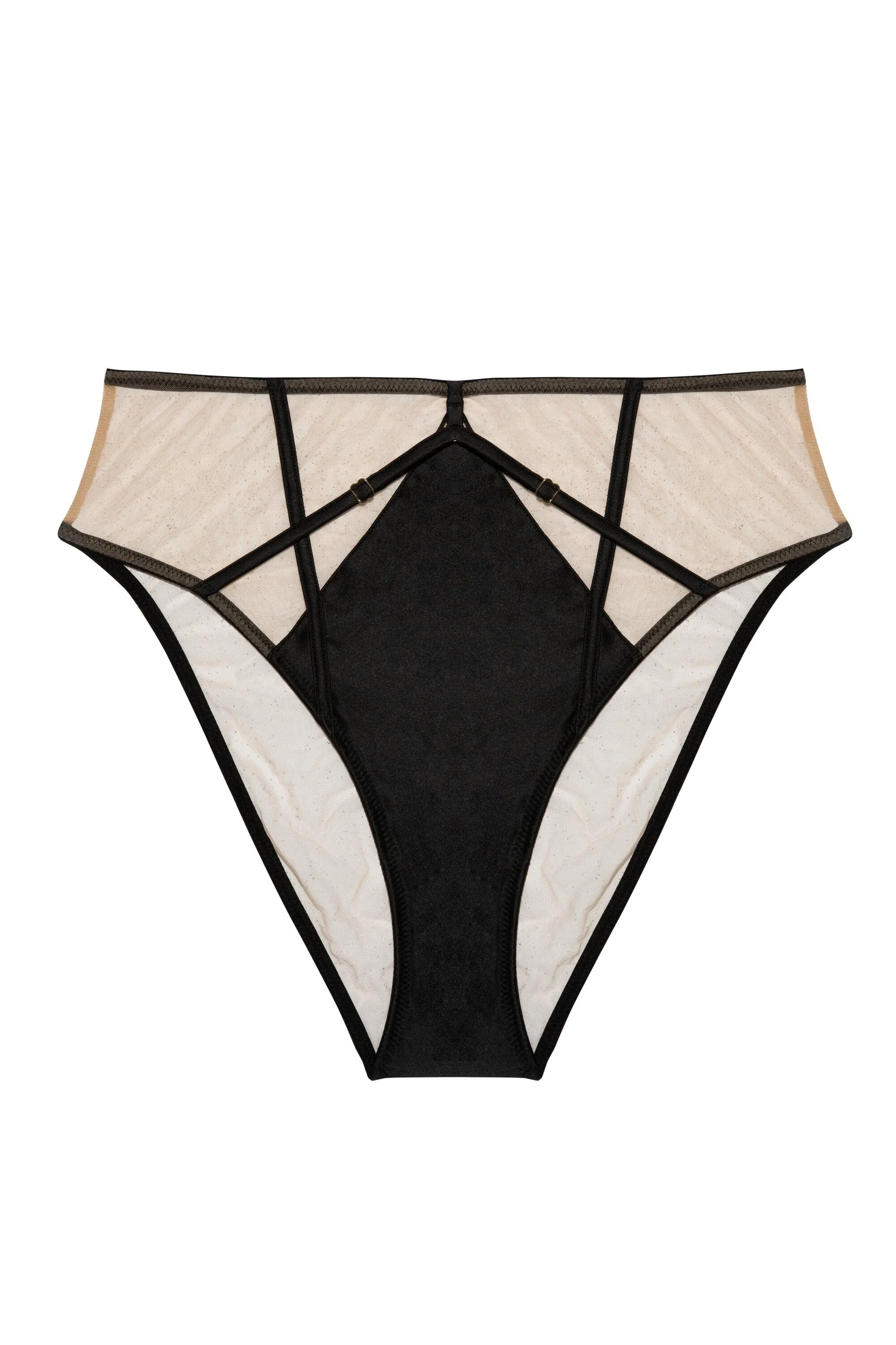 Ramona Black Strap Detail Illusion Mesh High Waisted Brief