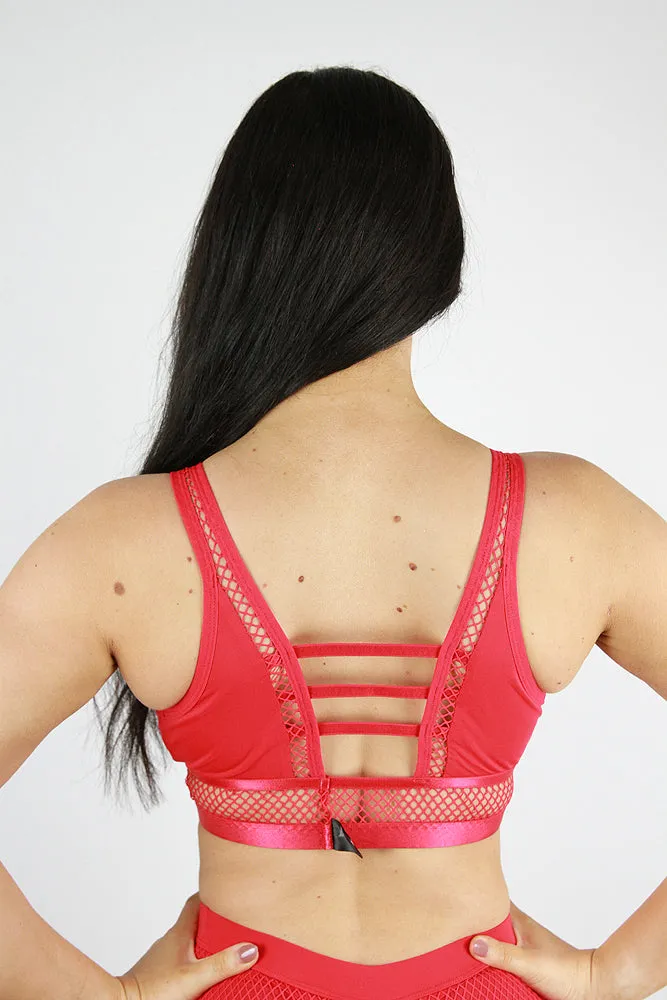 Rarr Felix Open Mesh Bralette Red